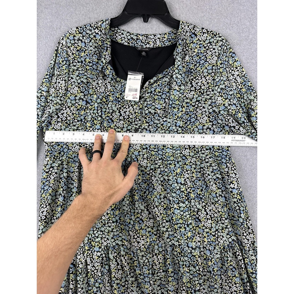 Versona Dress Womens Medium Green Multi Floral Long Sleeve Tiered Swing NWT - Picture 4 of 9